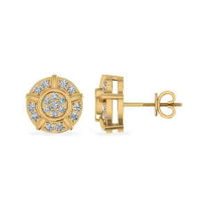 10K Yellow Gold Round Diamond Round Studs Designer Stud Earrings 1/10 Cttw