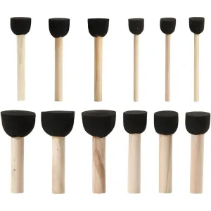 12 Assorted Foam Stencil Brushes For Paint Dabbing With Wooden Handle