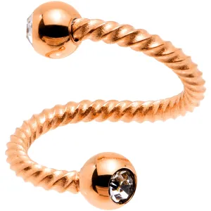 14 Gauge 3/8 Clear Gem Rose Gold Tone Twist Spiral Twister Belly Ring