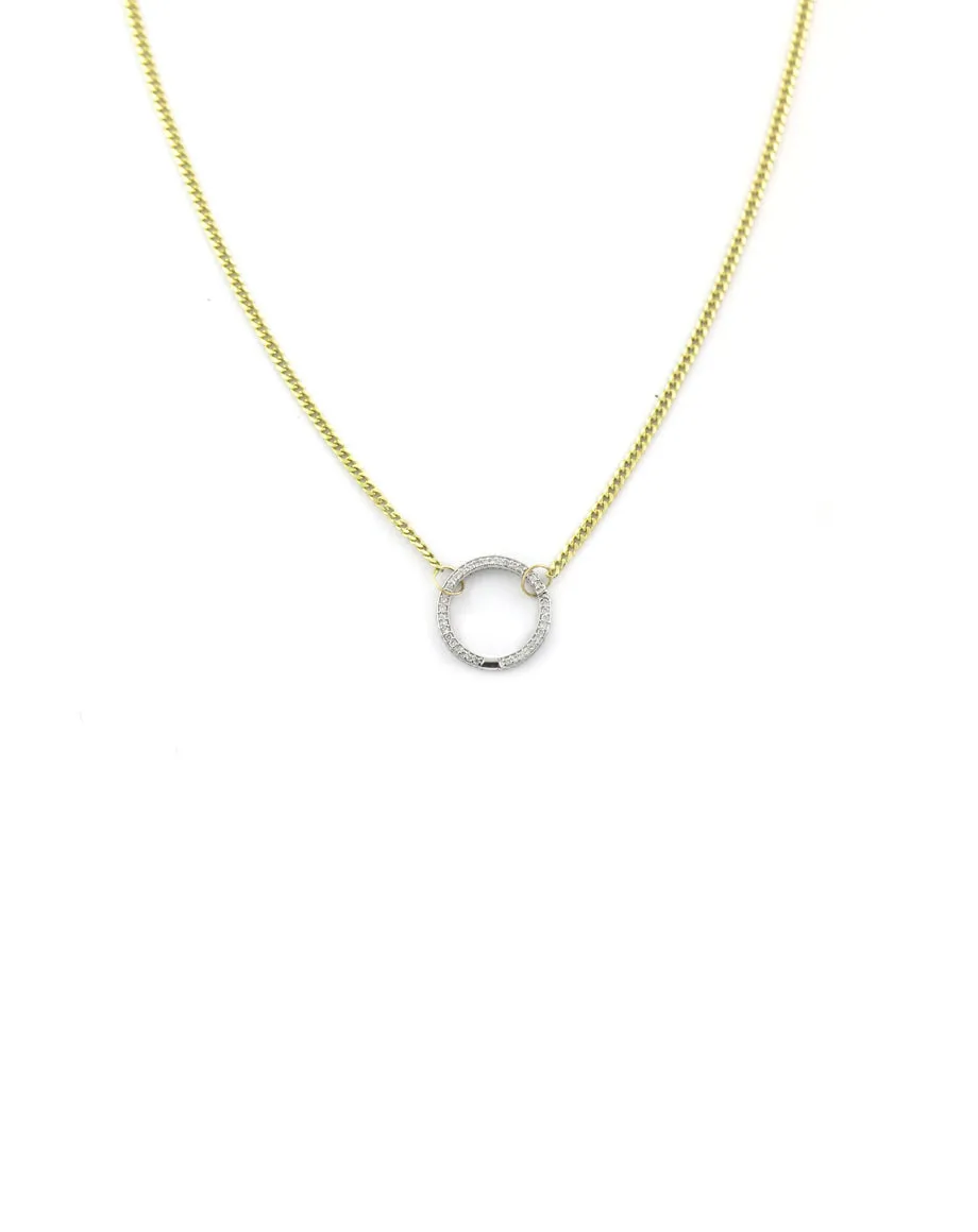 14K Gold 2mm Cuban Chain 17mm Circle Lock Necklace