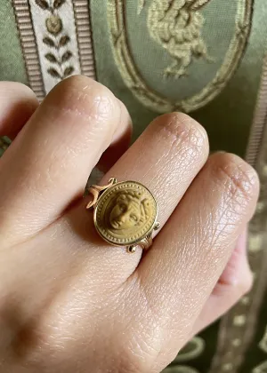 14k Gold Natural Lava Stone Cameo Ring