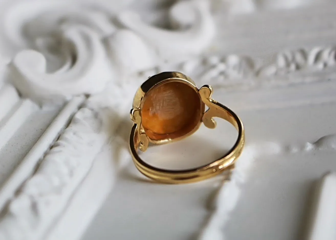 14k Gold Natural Lava Stone Cameo Ring