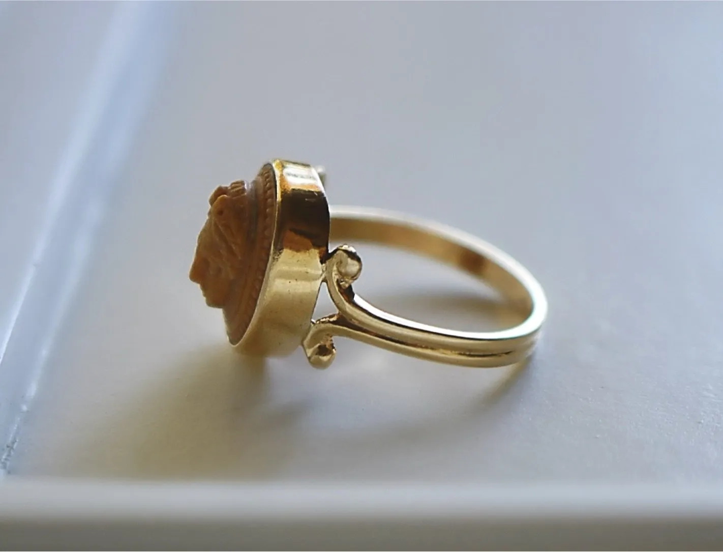 14k Gold Natural Lava Stone Cameo Ring