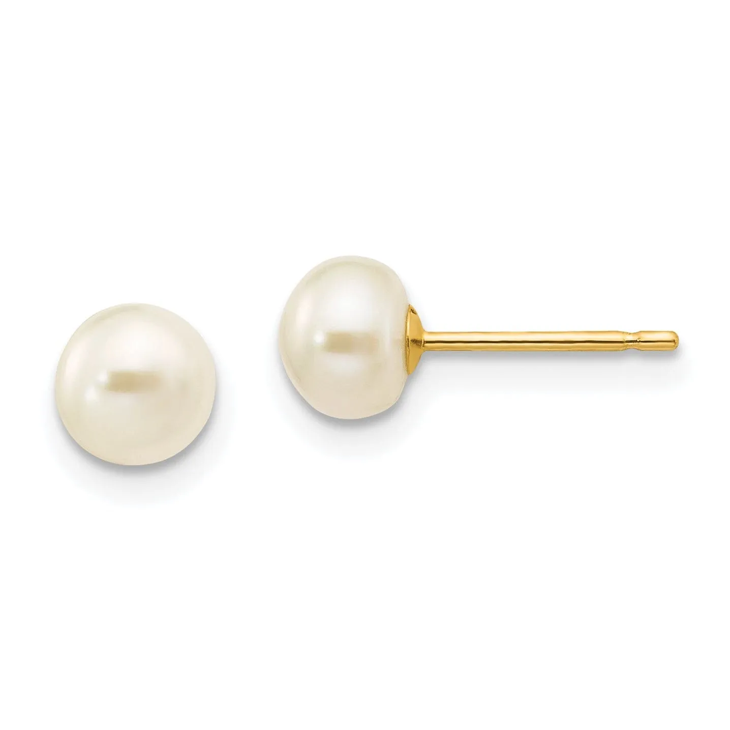14k Yellow Gold White Button Pearl Earrings