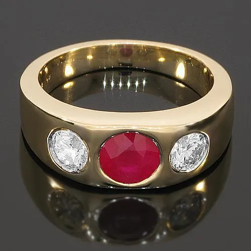 14K Yellow Solid Gold Mens Diamond Ruby Ring 2.40 Ctw