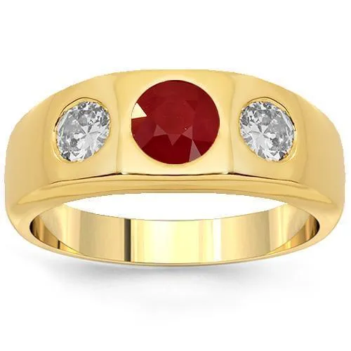 14K Yellow Solid Gold Mens Diamond Ruby Ring 2.40 Ctw