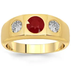14K Yellow Solid Gold Mens Diamond Ruby Ring 2.40 Ctw