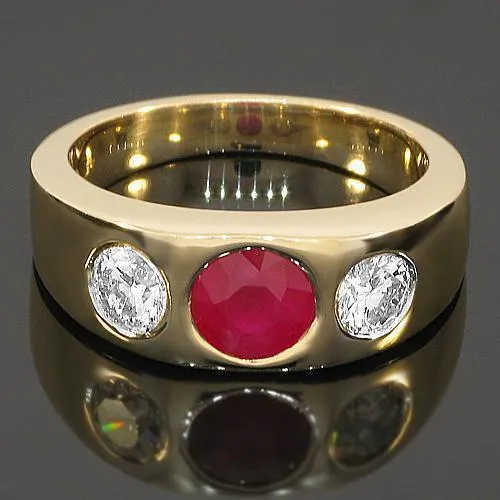 14K Yellow Solid Gold Mens Diamond Ruby Ring 2.40 Ctw