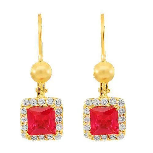18K Solid Yellow Gold Womens Diamond Ruby Earrings 0.40 Ctw