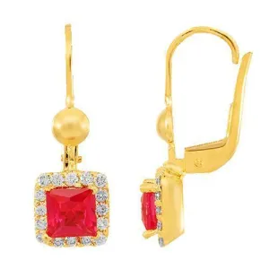 18K Solid Yellow Gold Womens Diamond Ruby Earrings 0.40 Ctw