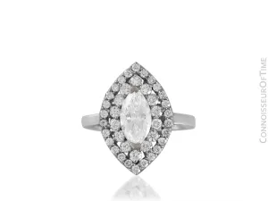 18K White Gold & Diamond Halo Engagement Wedding Ring, .87 CT Marquise Diamond, 1.68 TDW