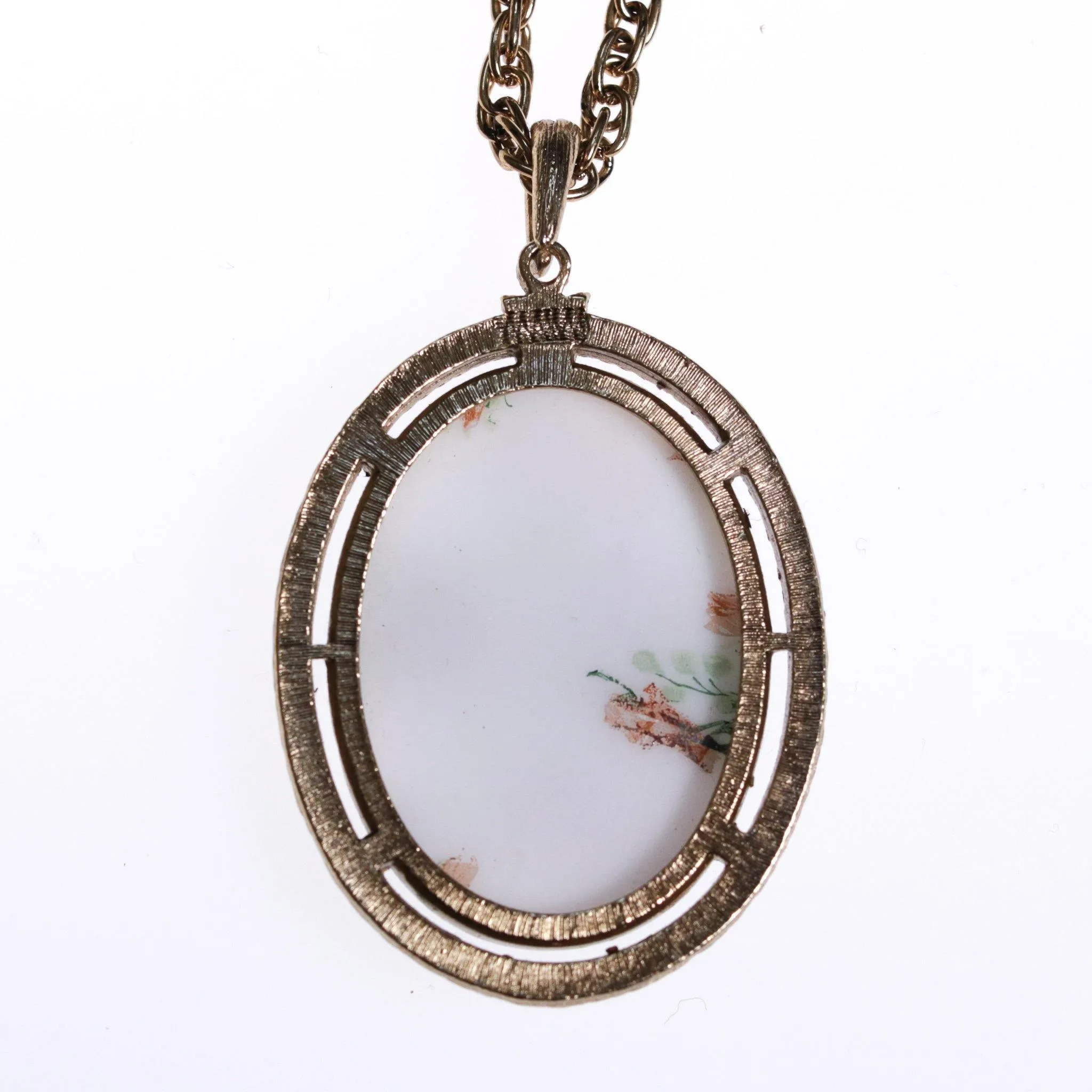 1950s Limoges Floral Pendant  Lavender and Pink Flowers