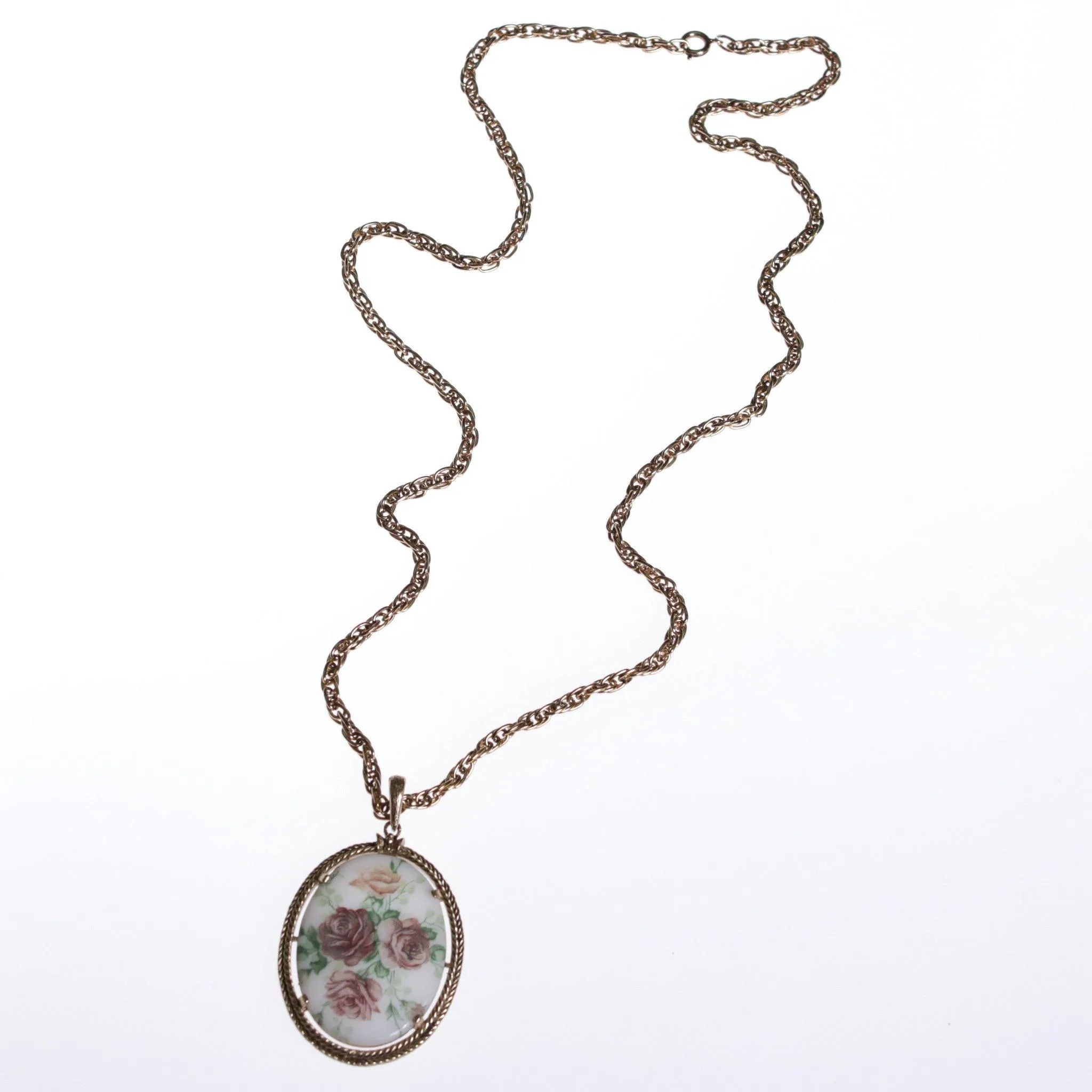 1950s Limoges Floral Pendant  Lavender and Pink Flowers