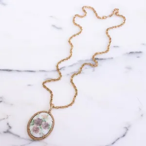 1950s Limoges Floral Pendant  Lavender and Pink Flowers