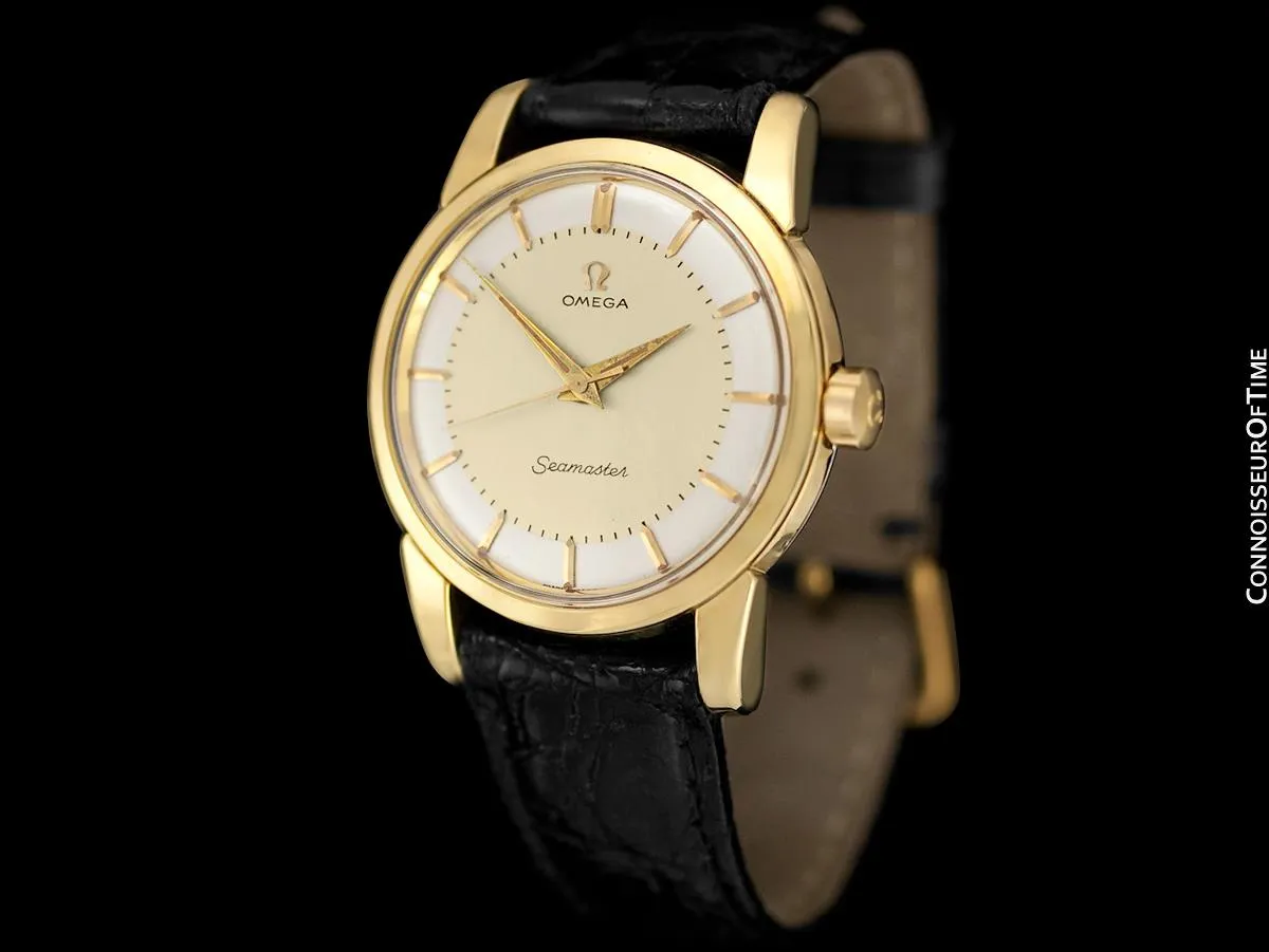 1958 Omega Seamaster Vintage Mens Calatrava Classic Handwound Watch - 14K Gold & Stainless Steel