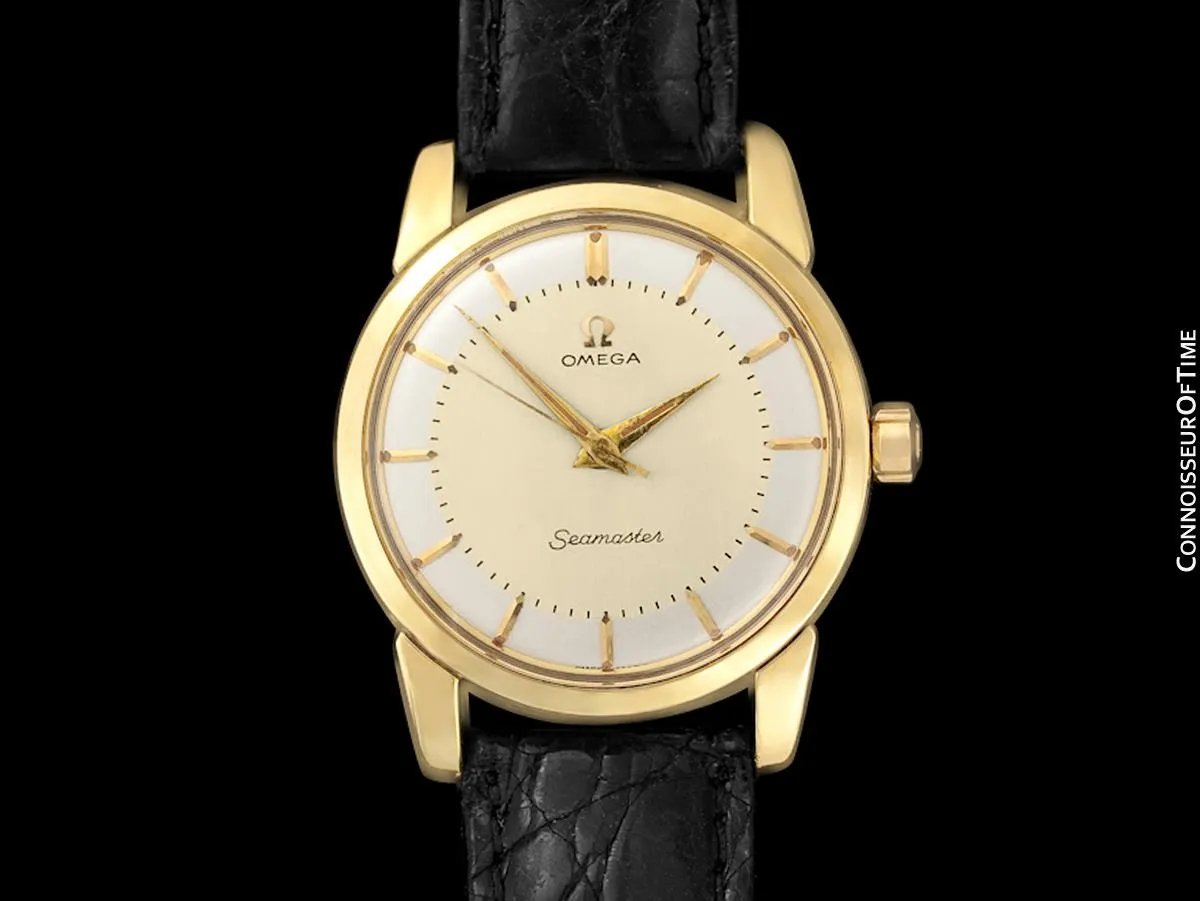 1958 Omega Seamaster Vintage Mens Calatrava Classic Handwound Watch - 14K Gold & Stainless Steel