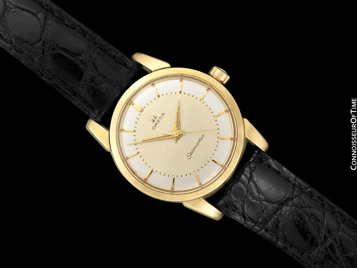 1958 Omega Seamaster Vintage Mens Calatrava Classic Handwound Watch - 14K Gold & Stainless Steel