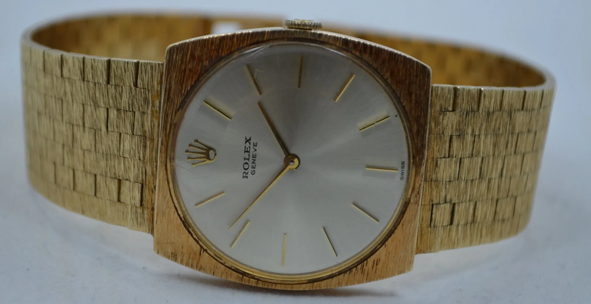 1970s Rolex 14K Yellow Gold Brick Square Manual Wind 604 Wristwatch