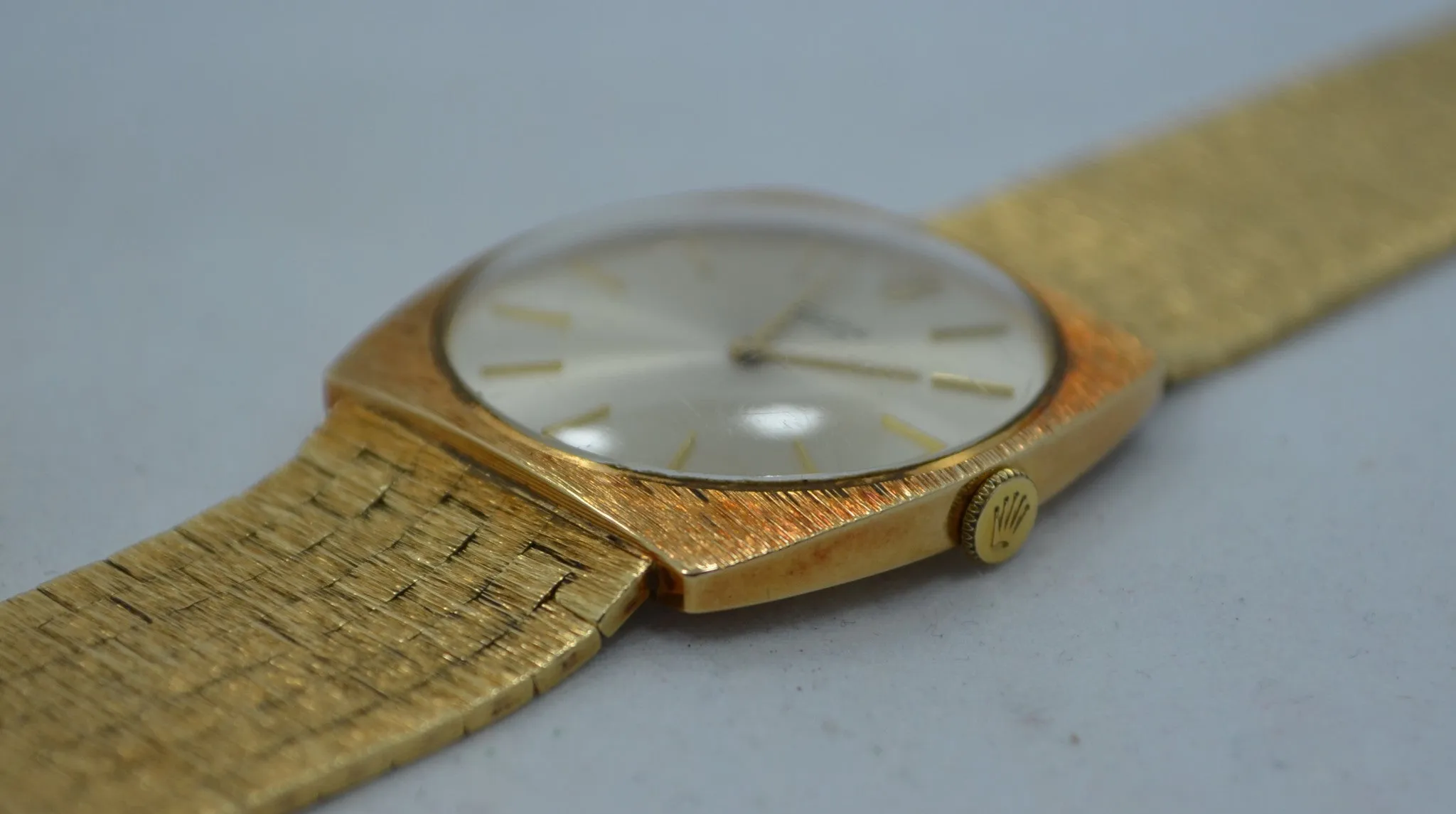 1970s Rolex 14K Yellow Gold Brick Square Manual Wind 604 Wristwatch