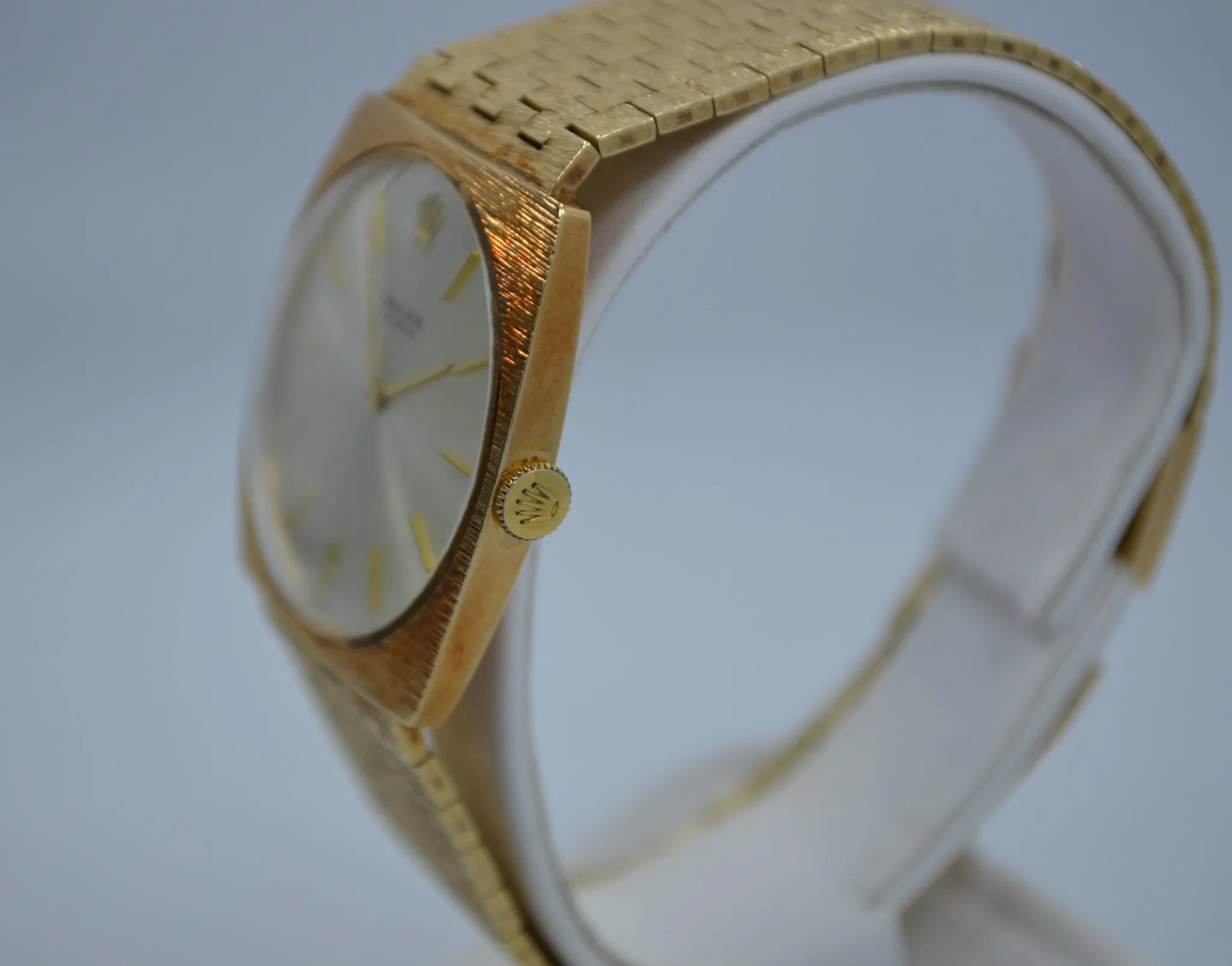 1970s Rolex 14K Yellow Gold Brick Square Manual Wind 604 Wristwatch
