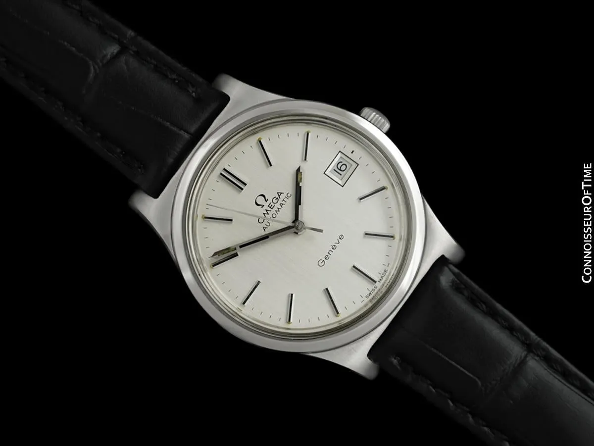 1973 Omega Geneve Vintage Mens Full Size Waterproof Style Dress Watch - Stainless Steel