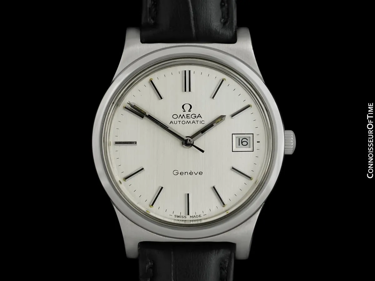 1973 Omega Geneve Vintage Mens Full Size Waterproof Style Dress Watch - Stainless Steel