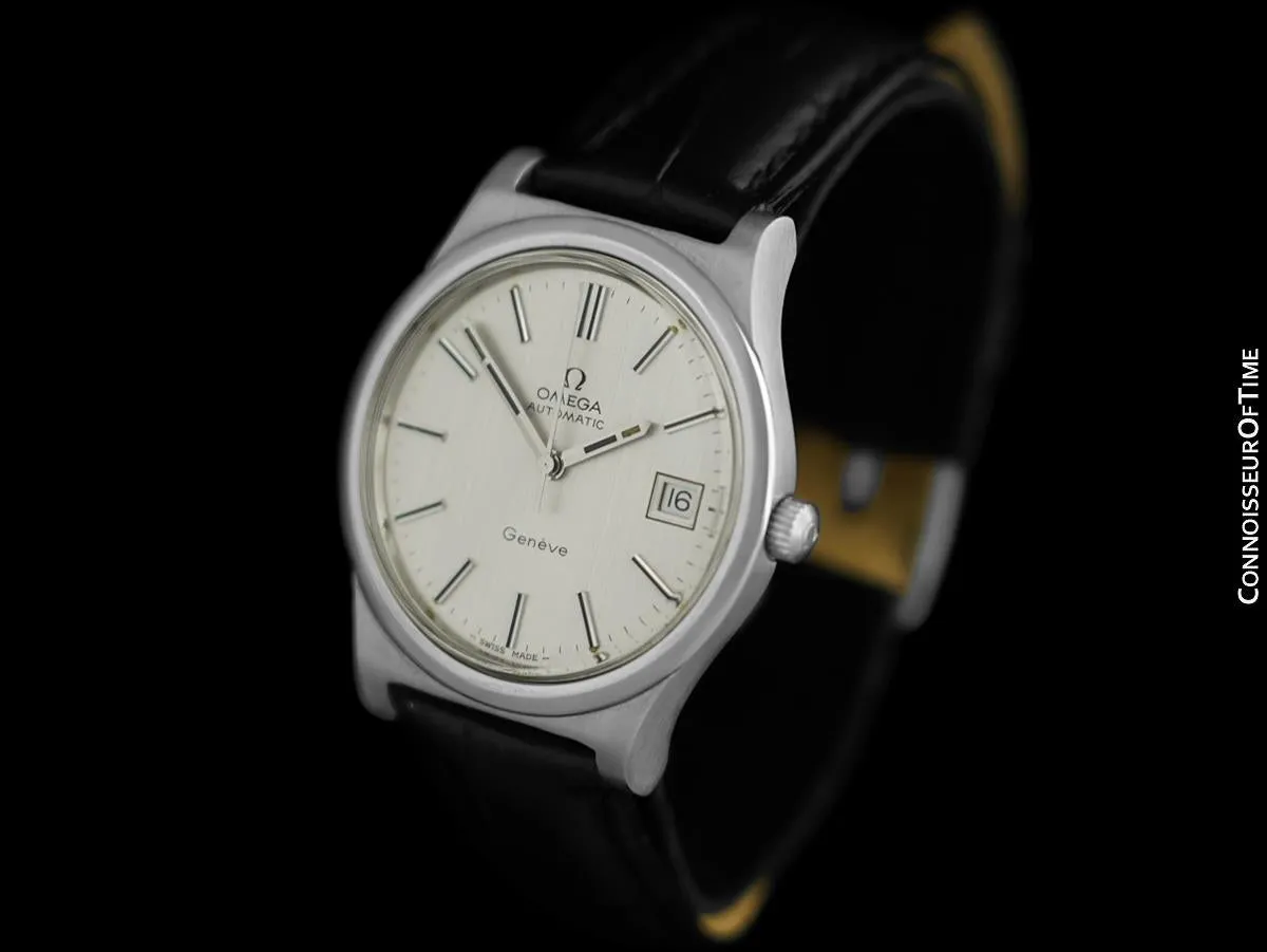 1973 Omega Geneve Vintage Mens Full Size Waterproof Style Dress Watch - Stainless Steel