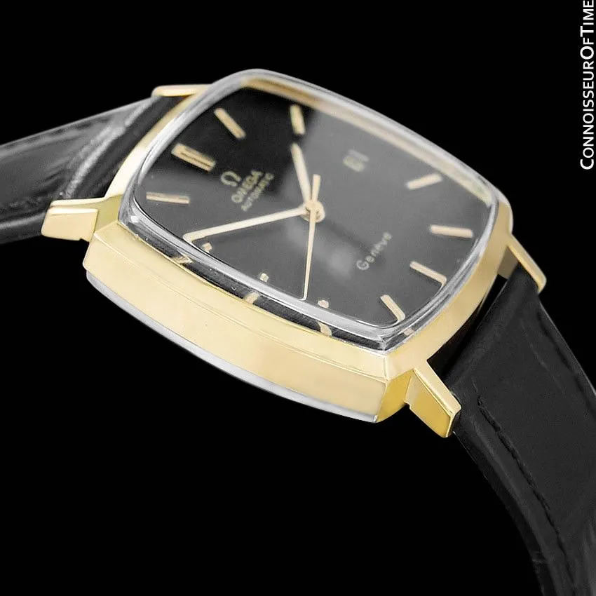 1973 Omega Geneve Vintage Mens Midsize Automatic Watch with Quick-Setting Date - 18K Gold Plated & Stainless Steel