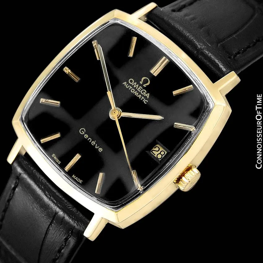 1973 Omega Geneve Vintage Mens Midsize Automatic Watch with Quick-Setting Date - 18K Gold Plated & Stainless Steel