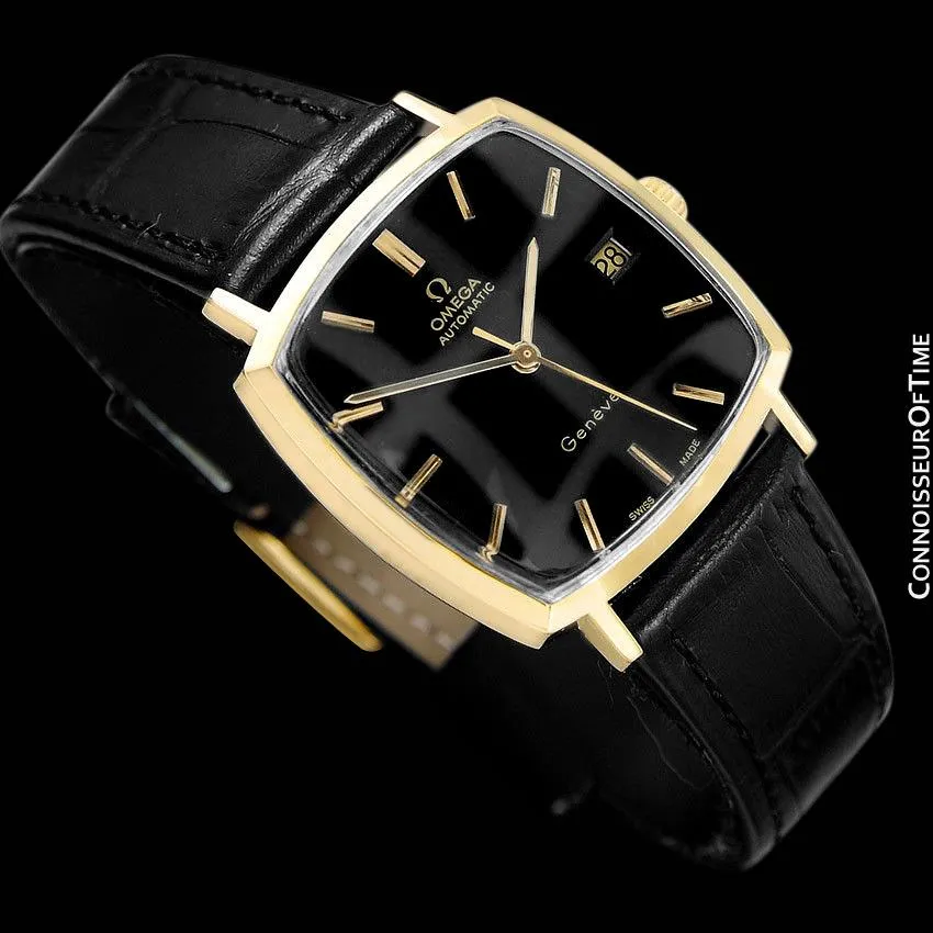 1973 Omega Geneve Vintage Mens Midsize Automatic Watch with Quick-Setting Date - 18K Gold Plated & Stainless Steel