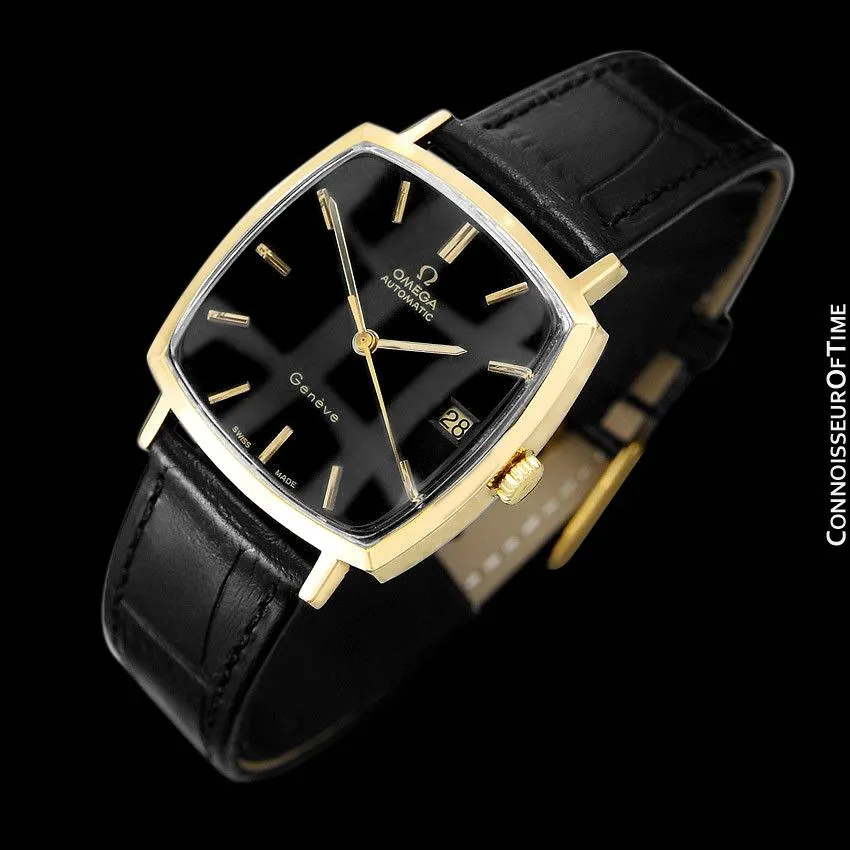 1973 Omega Geneve Vintage Mens Midsize Automatic Watch with Quick-Setting Date - 18K Gold Plated & Stainless Steel