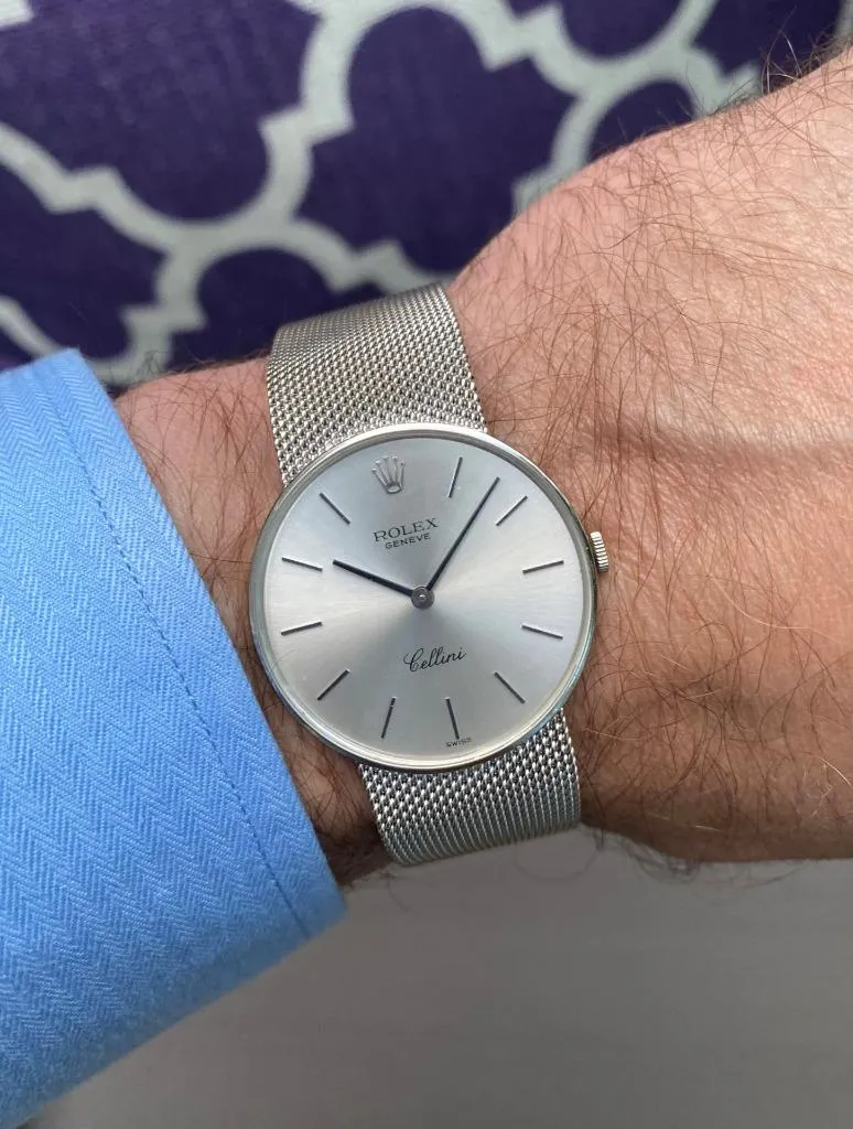 1974 Rolex Cellini Vintage Mens Handwound Bracelet Watch, Ref. 4088 - 18K White Gold