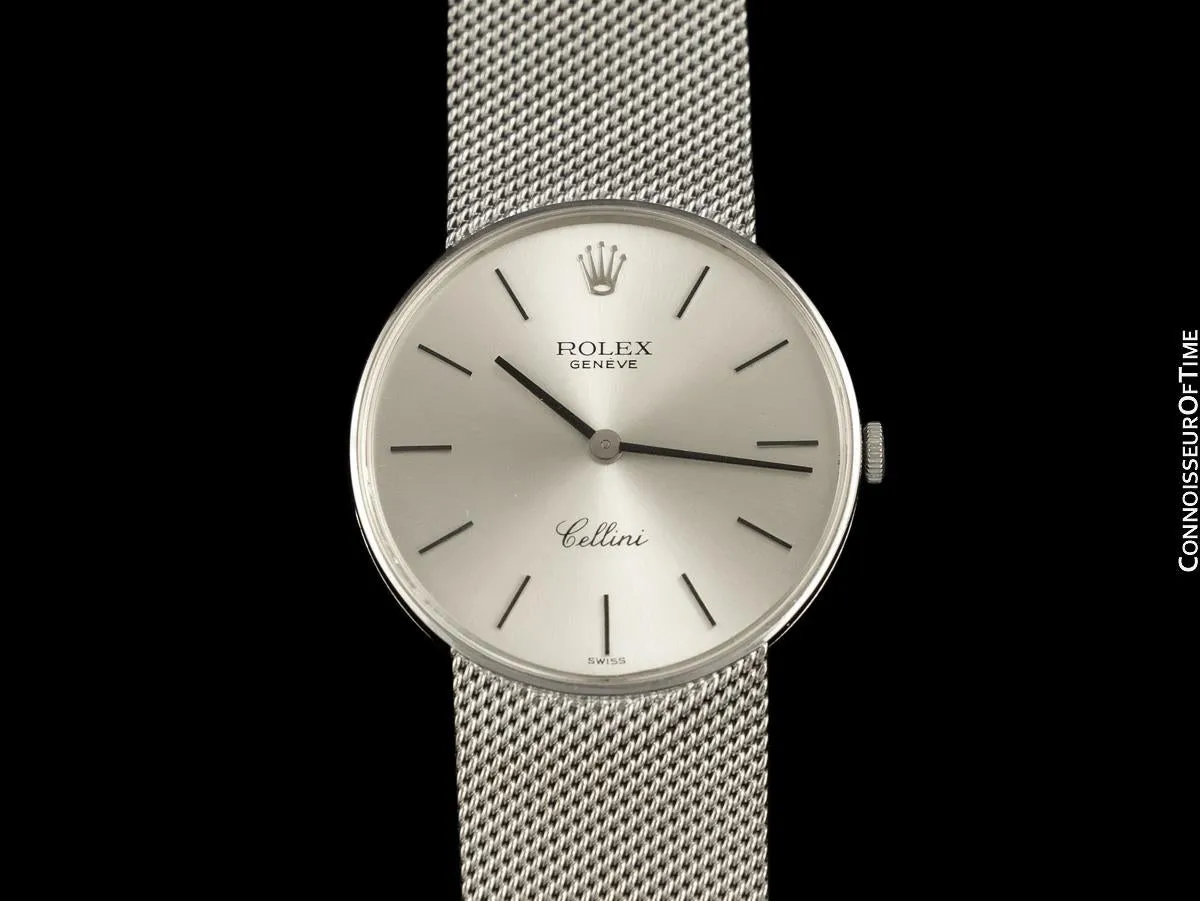 1974 Rolex Cellini Vintage Mens Handwound Bracelet Watch, Ref. 4088 - 18K White Gold