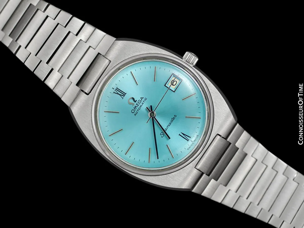 1975 Omega Seamaster Vintage Mens Bracelet Watch with Tiffany Blue Dial, Automatic, Date - Stainless Steel