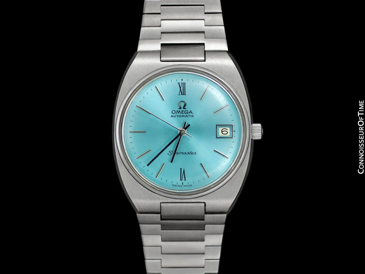 1975 Omega Seamaster Vintage Mens Bracelet Watch with Tiffany Blue Dial, Automatic, Date - Stainless Steel