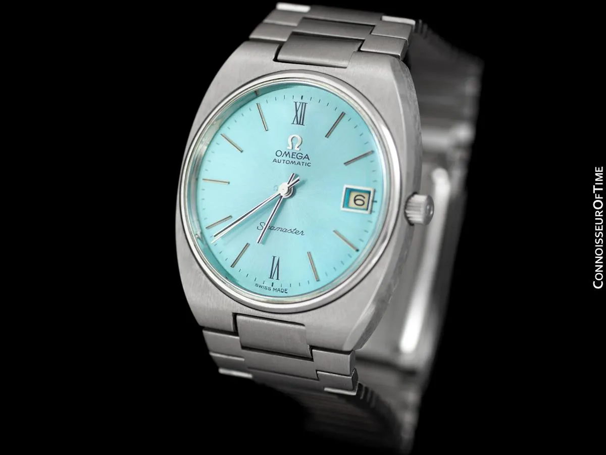 1975 Omega Seamaster Vintage Mens Bracelet Watch with Tiffany Blue Dial, Automatic, Date - Stainless Steel
