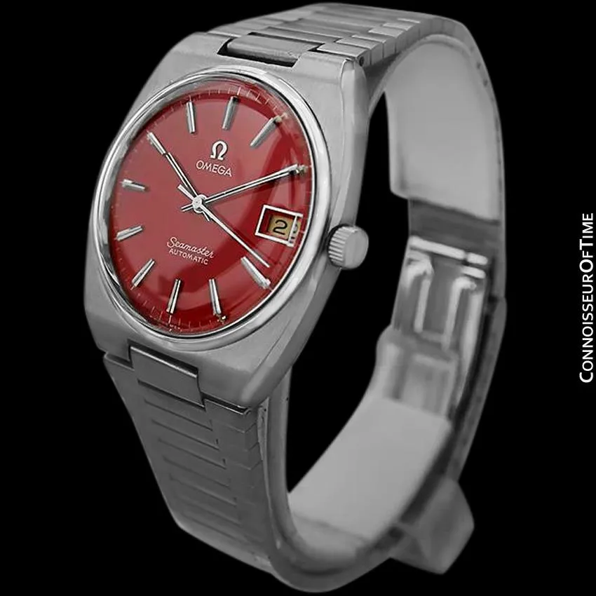 1978 Omega Seamaster Vintage Mens Bracelet Watch, Automatic, Date with Candy Apple Red Dial - Stainless Steel