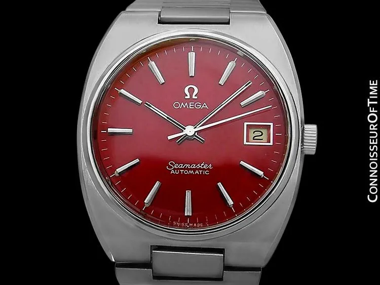 1978 Omega Seamaster Vintage Mens Bracelet Watch, Automatic, Date with Candy Apple Red Dial - Stainless Steel