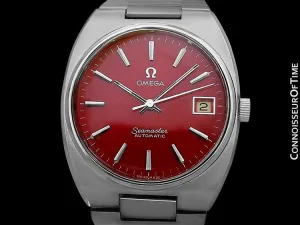 1978 Omega Seamaster Vintage Mens Bracelet Watch, Automatic, Date with Candy Apple Red Dial - Stainless Steel