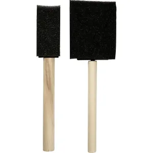 2 Assorted Size Foam Brushes For Painting With Wooden Handle
