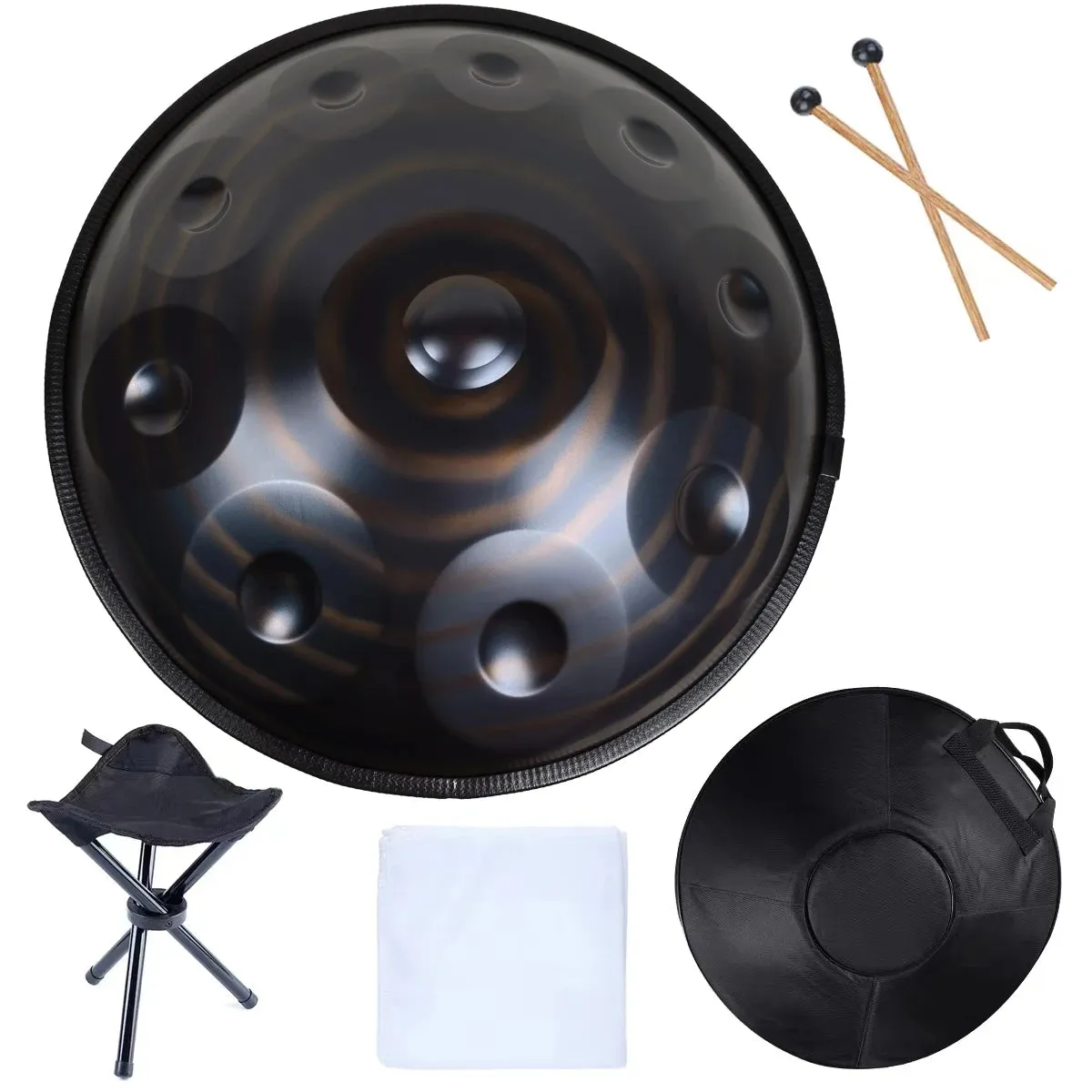 22 Inch, 10 Notes D Minor 440HZ 432HZ, Handpan   FREE Carrying Bag