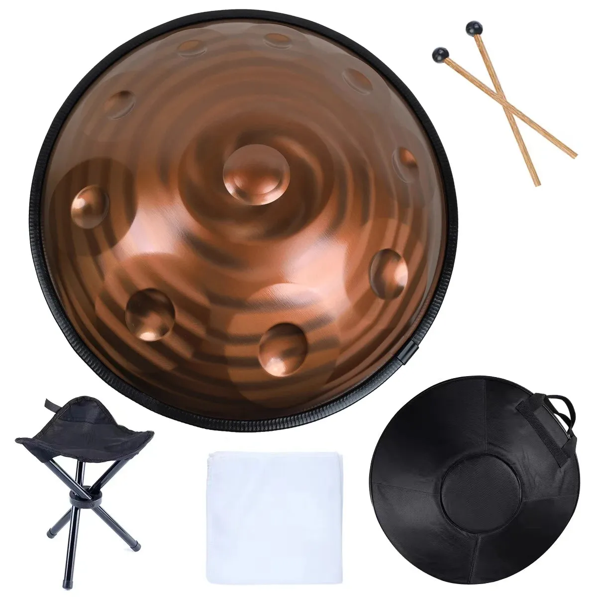 22 Inch, 10 Notes D Minor 440HZ 432HZ, Handpan   FREE Carrying Bag