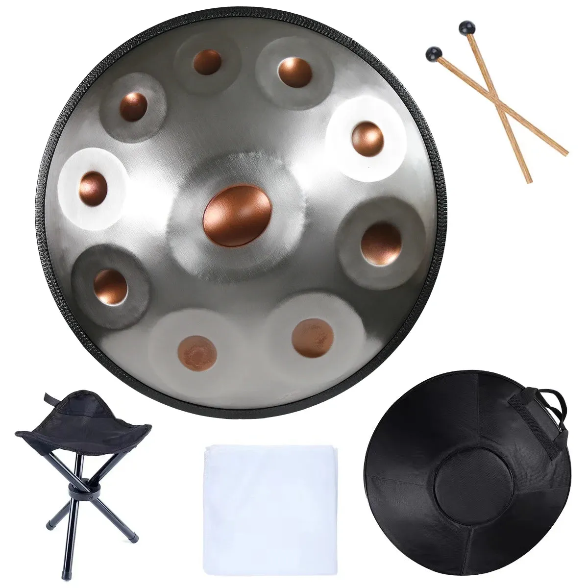 22 Inch, 10 Notes D Minor 440HZ 432HZ, Handpan   FREE Carrying Bag