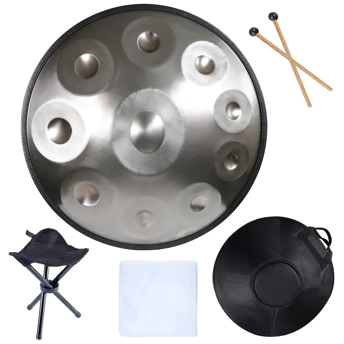 22 Inch, 10 Notes D Minor 440HZ 432HZ, Handpan   FREE Carrying Bag