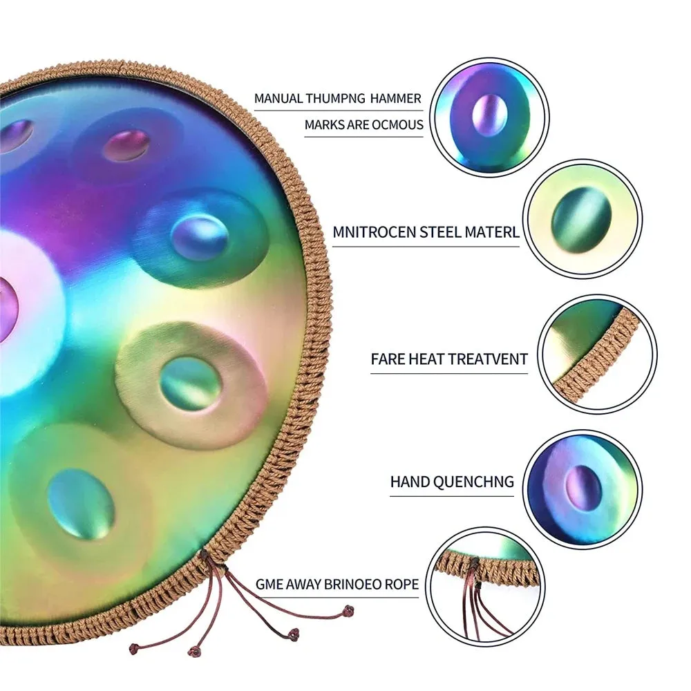 22 inch, 9/10 notes Colorful Steel Tongue Drum   FREE Carrying Bag