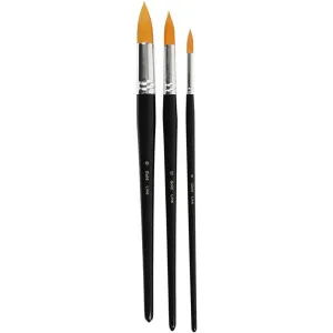 3 x Assorted Gold Line Big Size Round Brush With Wooden Handle For Painting