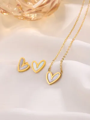3pcs Simple Heart-Shaped Necklace And Earrings Set