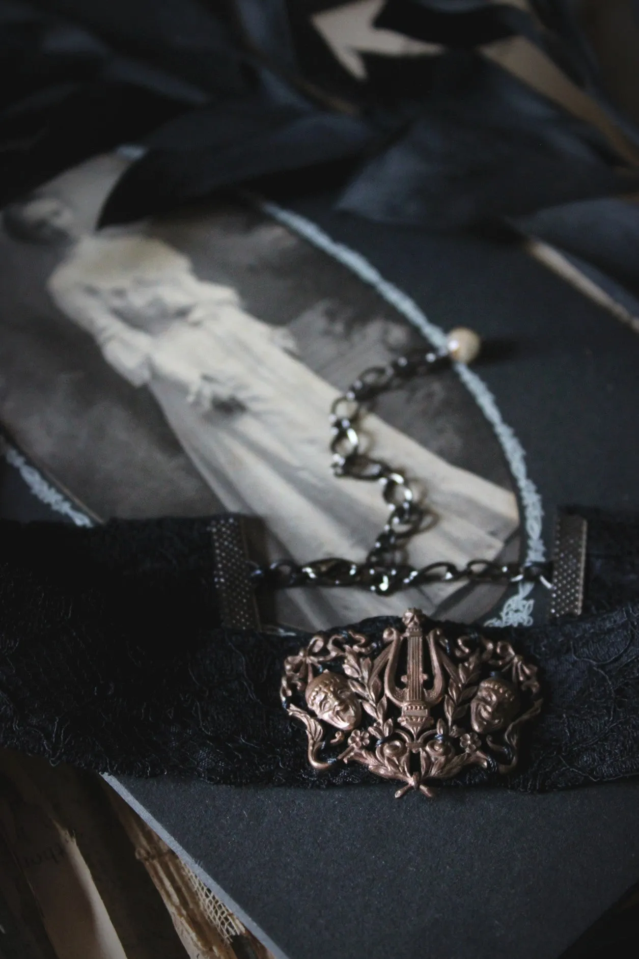 A Dark Tale | A Play of Hopes & Fears. Vintage Ribbon Choker Necklace.