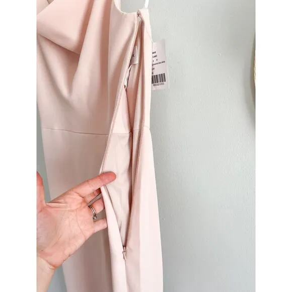 After Six | 6849 Cameo Pink One Shoulder Cowl Neck Maxi Dress | Sz 0R