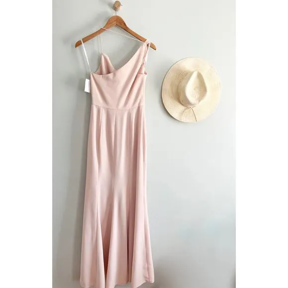 After Six | 6849 Cameo Pink One Shoulder Cowl Neck Maxi Dress | Sz 0R